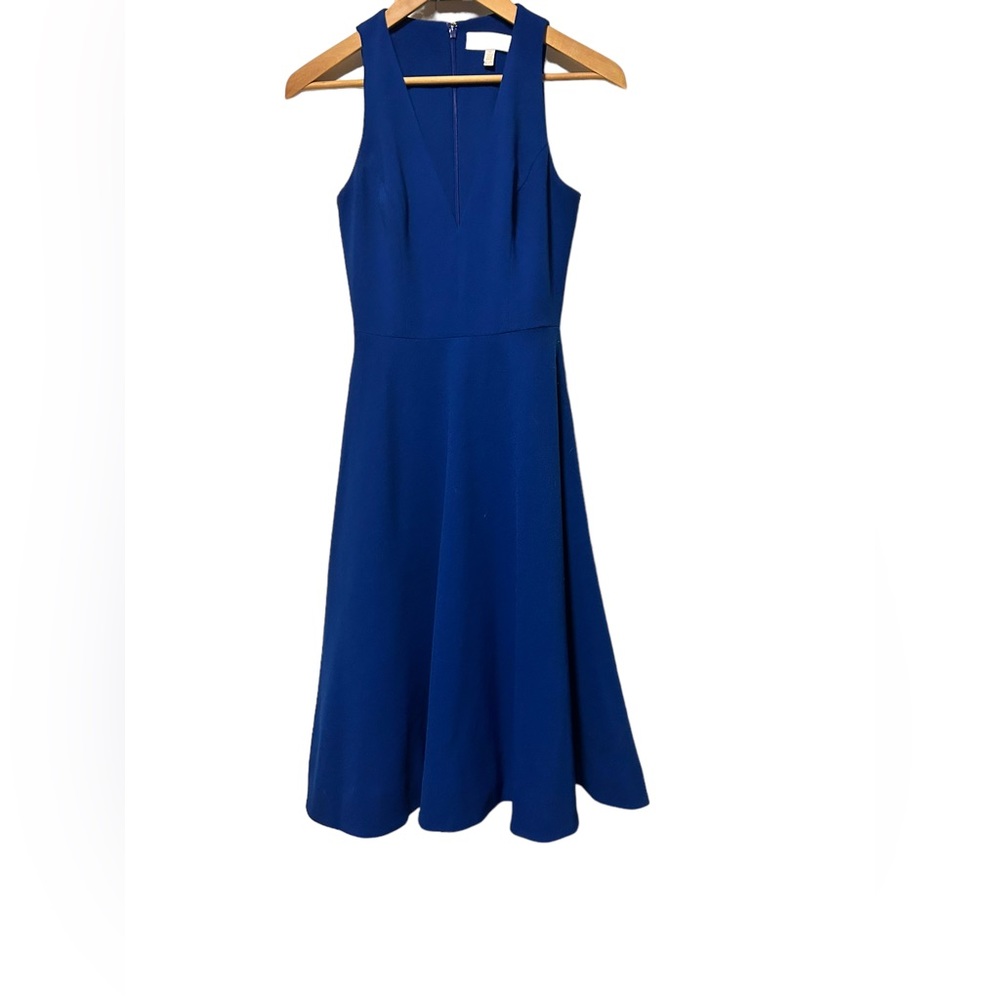 DRESS THE POPULATION Bright Blue Deep V-Neck Fit & Flare Formal Dress-Size XS
